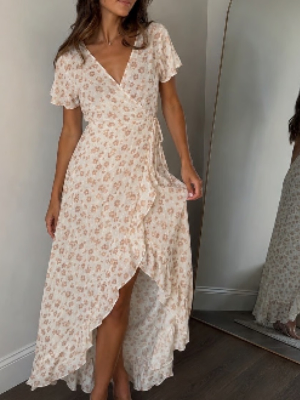 NWT Altar’d State Cream Floral Wrap High-Low Maxi Dress. Size Medium